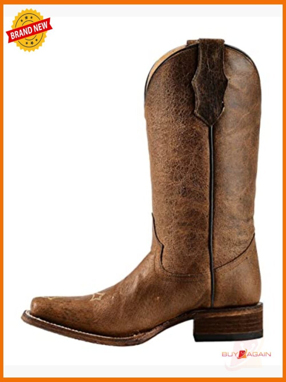 Distressed Leather Square Toe Embroidered Mid-Calf Boots - Picture 3 of 6